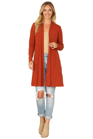 Solid Long Sleeve Side Pocket Open Front Cardigan Camel - Pack of 6