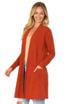 Solid Long Sleeve Side Pocket Open Front Cardigan Rust - Pack of 6