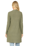 Hacci Solid Front Long Sleeve Side Pocket Open Front Cardigan Army Green - Pack of 6