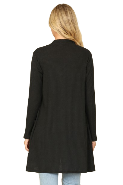 Hacci Solid Front Long Sleeve Side Pocket Open Front Cardigan Black - Pack of 6