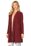 Hacci Solid Front Long Sleeve Side Pocket Open Front Cardigan Burgundy - Pack of 6