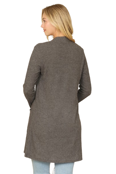 Hacci Solid Front Long Sleeve Side Pocket Open Front Cardigan Charcoal 2Tone - Pack of 6