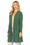 Hacci Solid Front Long Sleeve Side Pocket Open Front Cardigan Hunter Green - Pack of 6
