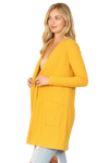 Hacci Solid Front Long Sleeve Side Pocket Open Front Cardigan Mustard - Pack of 6