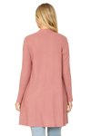 Hacci Solid Front Long Sleeve Side Pocket Open Front Cardigan Mauve Deep - Pack of 6