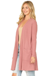Hacci Solid Front Long Sleeve Side Pocket Open Front Cardigan Mauve Deep - Pack of 6