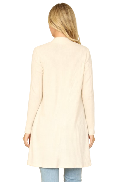 Hacci Solid Front Long Sleeve Side Pocket Open Front Cardigan Natural - Pack of 6
