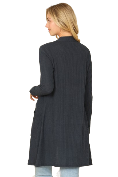 Hacci Solid Front Long Sleeve Side Pocket Open Front Cardigan Navy - Pack of 6