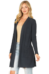 Hacci Solid Front Long Sleeve Side Pocket Open Front Cardigan Navy - Pack of 6