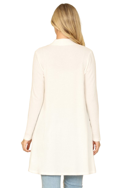 Hacci Solid Front Long Sleeve Side Pocket Open Front Cardigan Off White - Pack of 6