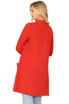Hacci Solid Front Long Sleeve Side Pocket Open Front Cardigan Rust - Pack of 6