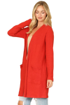 Hacci Solid Front Long Sleeve Side Pocket Open Front Cardigan Rust - Pack of 6