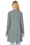 Hacci Solid Front Long Sleeve Side Pocket Open Front Cardigan Teal Denim - Pack of 6