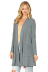 Hacci Solid Front Long Sleeve Side Pocket Open Front Cardigan Teal Denim - Pack of 6