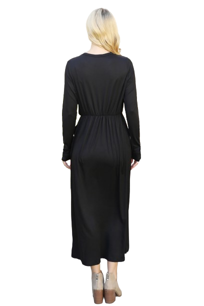 Solid Quarter Sleeve Elastic Waist Dress Black -  Pack of 6