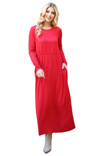 Solid Quarter Sleeve Elastic Waist Dress Mauve Red -  Pack of 6
