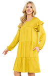 Puff Long Sleeve Velvet Corduroy Dress Mustard - Pack of 6