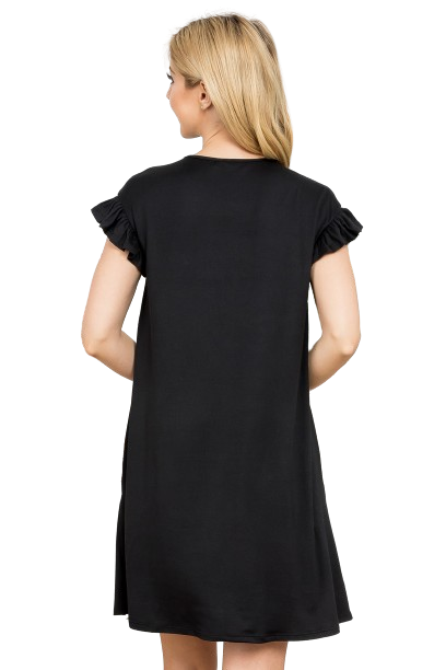 Ruffle Short Cap Sleeve Tiered Dress Black  -  Pack of 6