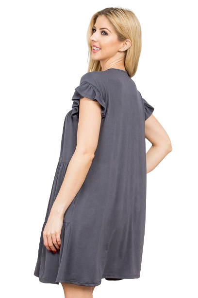 Ruffle Short Cap Sleeve Tiered Dress Grey Dark  -  Pack of 6