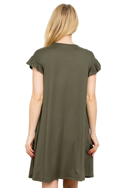 Ruffle Short Cap Sleeve Tiered Dress Olive  -  Pack of 6