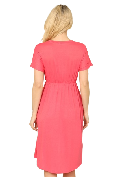 Cinched Waist Solid Tulip Dress Coral -  Pack of 7