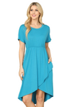 Cinched Waist Solid Tulip Dress Teal -  Pack of 7