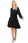 Woven Puff Sleeve V Neck Elastic Waist Tiered Dress Black - Pack of 6