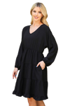 Woven Puff Sleeve V Neck Elastic Waist Tiered Dress Black - Pack of 6
