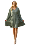 Woven Puff Sleeve V Neck Elastic Waist Tiered Dress Olive - Pack of 6