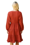 Woven Puff Sleeve V Neck Elastic Waist Tiered Dress Rust - Pack of 6