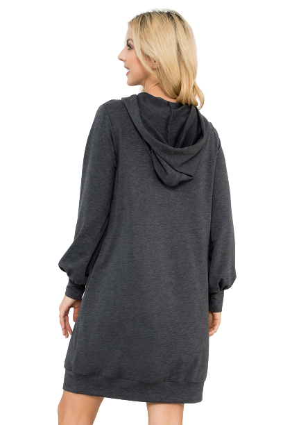 Plus Size French Terry Long Puff Sleeve Hoodie Dress Charcoal - Pack of 6