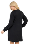 Plus Size Long Puff Sleeve French Terry Dress with Pockets Black - Pack of 6