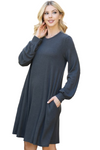 Plus Size Puff Long Sleeve Hacci Brushed Dress Charcoal - Pack of 6