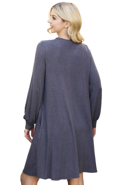 Plus Size Puff Long Sleeve Hacci Brushed Dress Grey Dark - Pack of 6