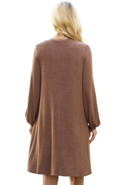 Plus Size Puff Long Sleeve Hacci Brushed Dress Latte - Pack of 6