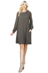Plus Size Puff Long Sleeve Hacci Brushed Dress Olive - Pack of 6