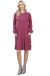 Plus Size Puff Long Sleeve Hacci Brushed Dress Raspberry - Pack of 6