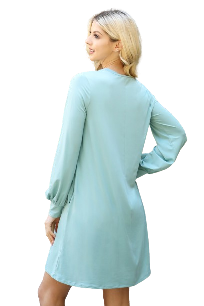 Solid Round Neckline Long Sleeve Dress Aloe  - Pack of 6