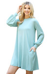 Solid Round Neckline Long Sleeve Dress Aloe  - Pack of 6