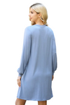 Solid Round Neckline Long Sleeve Dress Dusty Blue  - Pack of 6