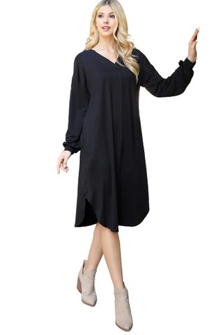 Solid Long Sleeve Hoodie Dress with Drawstring Black  - Pack of 6