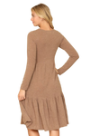 Long Sleeve Round Neck Chambray Tiered Camel - Pack of 6