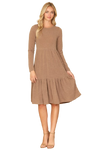 Long Sleeve Round Neck Chambray Tiered Camel - Pack of 6