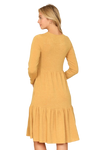 Long Sleeve Round Neck Chambray Tiered  Dark Mustard - Pack of 6