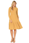 Long Sleeve Round Neck Chambray Tiered  Dark Mustard - Pack of 6