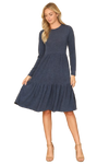 Long Sleeve Round Neck Chambray Tiered  Lt. Navy - Pack of 6