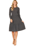 Long Sleeve Round Neck Chambray Tiered  New Charcoal - Pack of 6