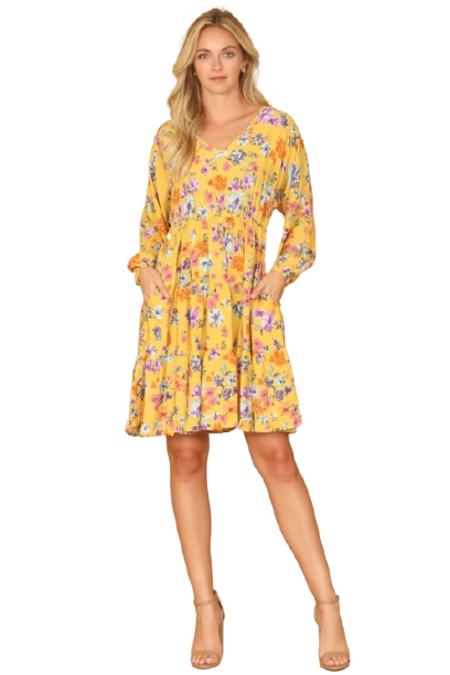 butter yellow floral dress Wholesale Black Floral Dress