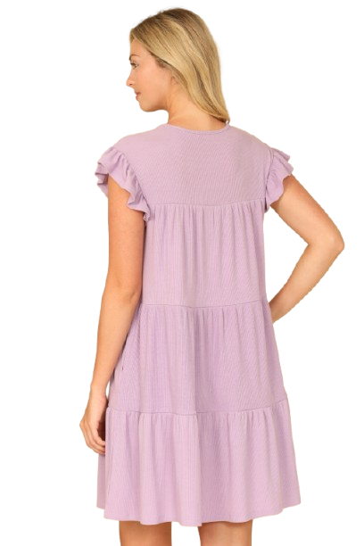 open lace back dress Ruffled Ribbed Dress-Emerald Night main image 1
