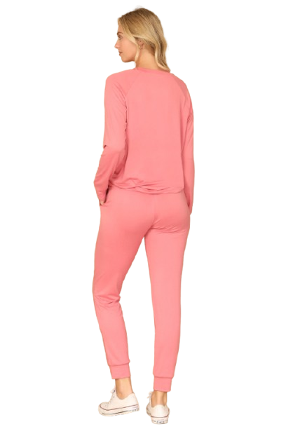 Solid Long Sleeve Top and Joggers Set with Self Tie Mauve Dusty - Pack of 6